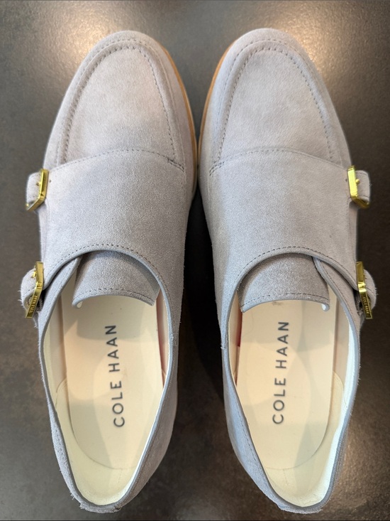 Cole Haan Shoes - Cole Haan Light Gray Suede Double Monk Strap Loafers